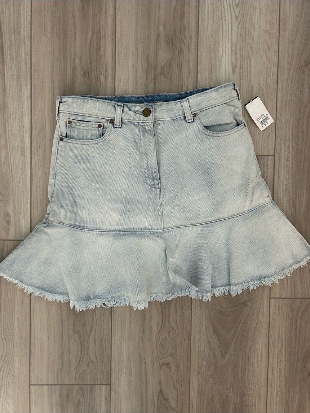 🆕Michael Kors Light Blue Denim Ruffle-Hem Skirt
